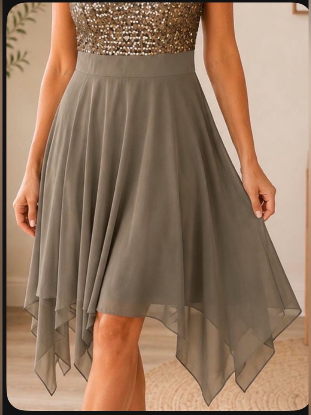 VENUS Olive Handkerchief Hem Chiffon Skirt